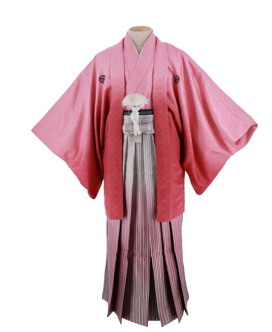 紋付袴No.138|ピンク色から濃ピンク色へぼかし　市松模様
対応身長 / 170cm前後