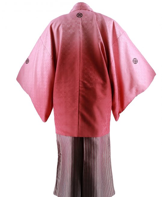 紋付袴No.140|ピンク色から濃ピンク色へぼかし　市松模様対応身長 / 180cm前後