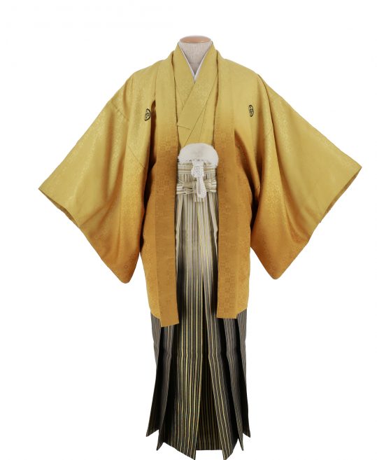 紋付袴No.139|淡い金色から濃い金色へぼかし　市松模様対応身長 / 175-180cm前後