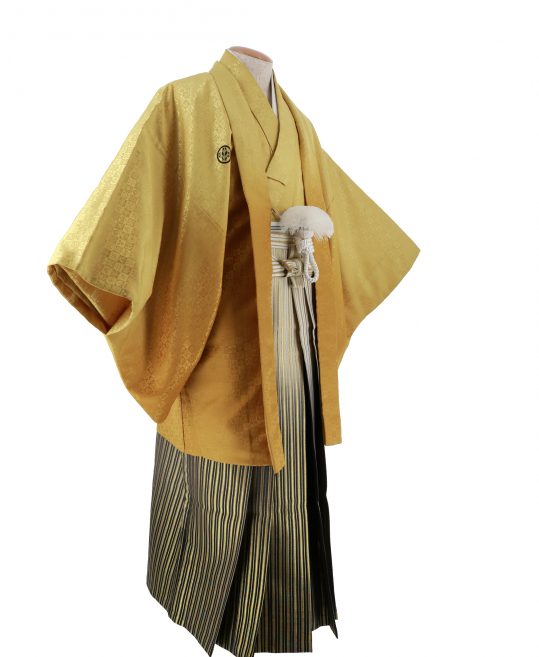 紋付袴No.139|淡い金色から濃い金色へぼかし　市松模様対応身長 / 175-180cm前後