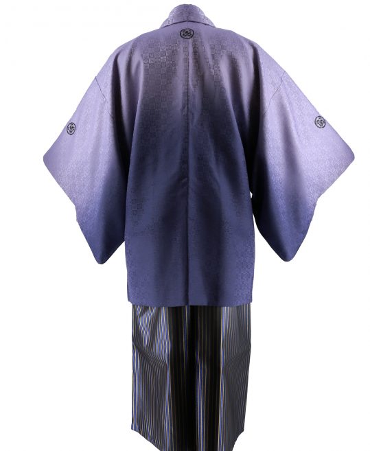 紋付袴No.143|藤色から濃紫色へぼかし　市松模様対応身長 / 160cm前後