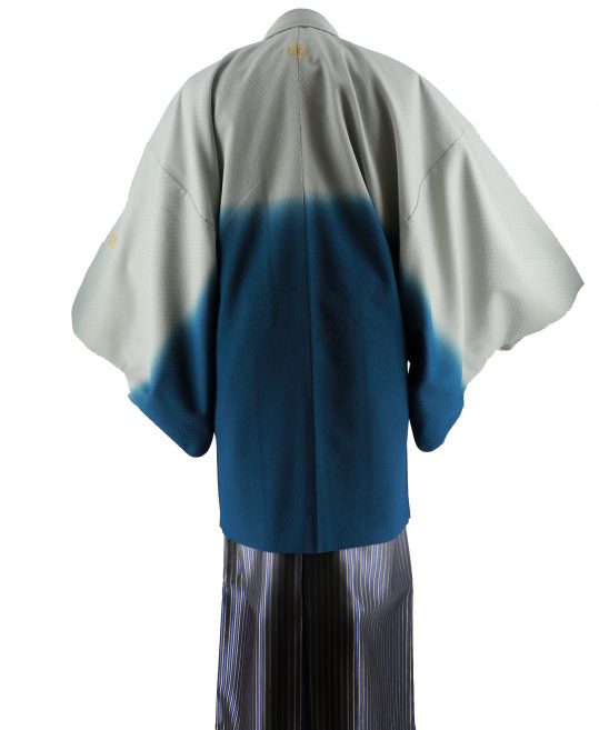 紋付袴No.144|グレーから青色へぼかし　市松模様対応身長 / 170-175cm前後