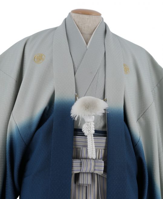 紋付袴No.144|グレーから青色へぼかし　市松模様対応身長 / 170-175cm前後