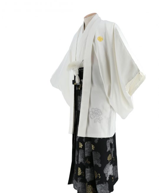 紋付袴No.150|白色　ヒョウ柄　牡丹刺繍対応身長 / 180-185cm前後
