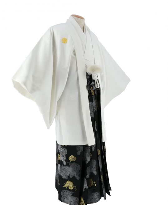 紋付袴No.150|白色　ヒョウ柄　牡丹刺繍対応身長 / 180-185cm前後