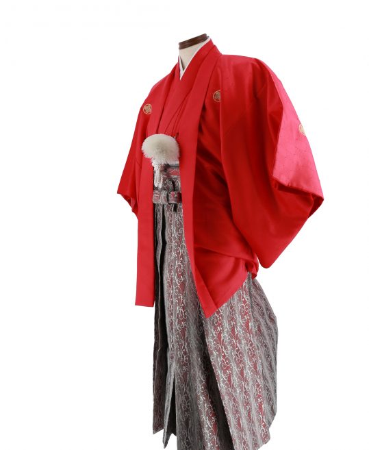 紋付袴レンタル・成人式・結婚式・卒業式|赤　ダイヤ状の市松[身長165-170cm]No.155