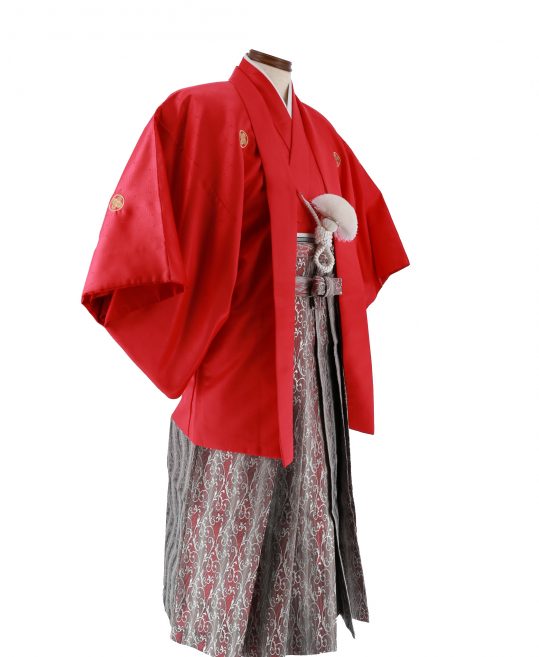 紋付袴レンタル・成人式・結婚式・卒業式|赤　ダイヤ状の市松[身長165-170cm]No.155