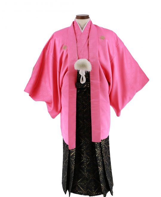 紋付袴No.157|鮮やかなピンク色 市松模様対応身長 / 165-170cm前後