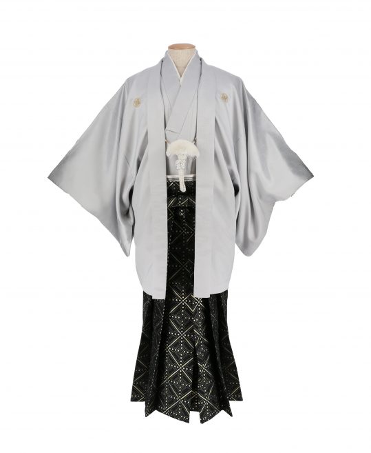男性用袴単品レンタル(成人式・結婚式・卒業式)黒・金の幾何学模様[身長165cm対応]No.159