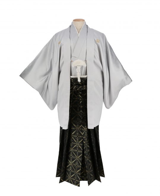 男性用袴単品レンタル(成人式・結婚式・卒業式)黒・金の幾何学模様[身長170cm対応]No.160