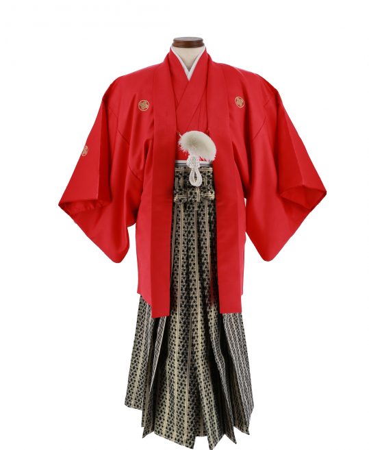 男性用袴単品レンタル(成人式・結婚式・卒業式)黒に金の六等星[身長160cm対応]No.161