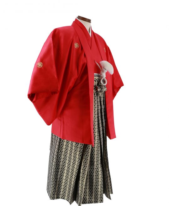 紋付袴レンタル・成人式・結婚式・卒業式|赤色　ダイヤ状の市松[身長165cm対応]No.161