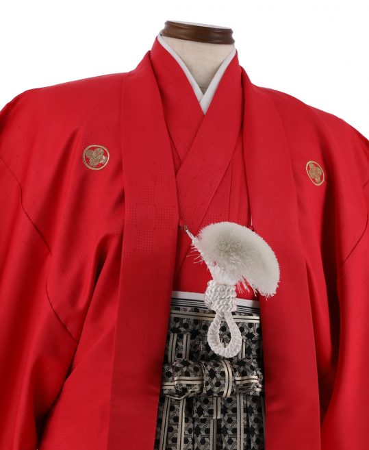 紋付袴レンタル・成人式・結婚式・卒業式|赤色　ダイヤ状の市松[身長165cm対応]No.161