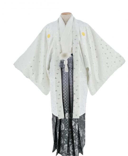 紋付袴レンタル・成人式・結婚式・卒業式|白色　市松模様[身長180cm対応]No.162