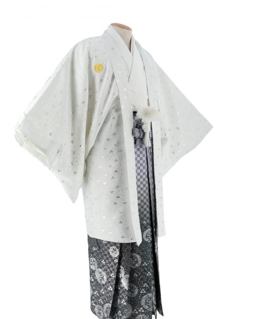 紋付袴レンタル・成人式・結婚式・卒業式|白色　市松模様[身長180cm対応]No.162