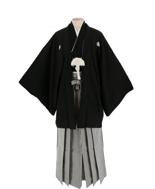 紋付袴レンタル・成人式・結婚式・卒業式【正絹】黒色　無地[身長172cm対応]No.16