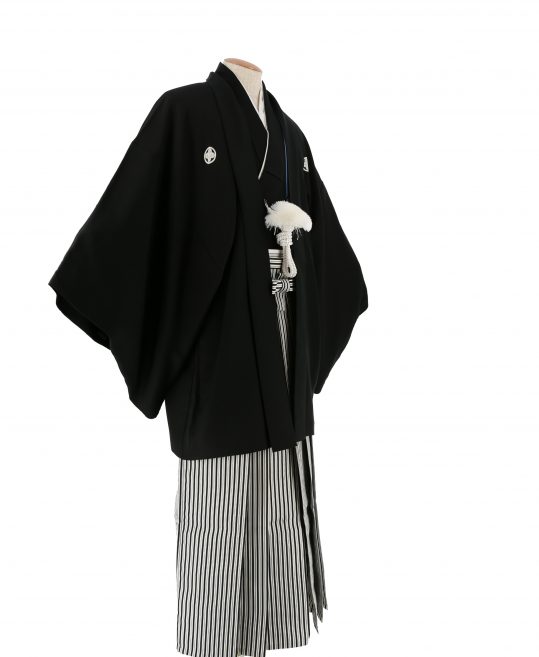 紋付袴レンタル・成人式・結婚式・卒業式【正絹】黒色　無地[身長172cm対応]No.16