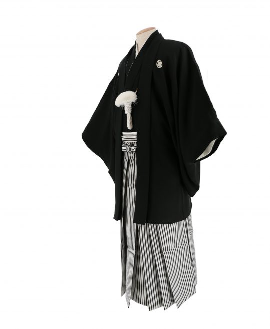 紋付袴レンタル・成人式・結婚式・卒業式【正絹】黒色　無地[身長166cm対応]No.17