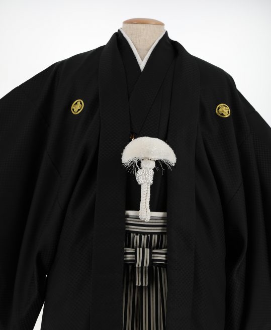 紋付袴レンタル・成人式・結婚式・卒業式|黒色　市松模様[身長175cm対応]No.205