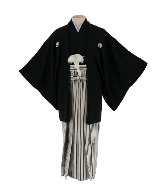 紋付袴レンタル・成人式・結婚式・卒業式【正絹】黒色　市松模様[身長168cm対応]No.208