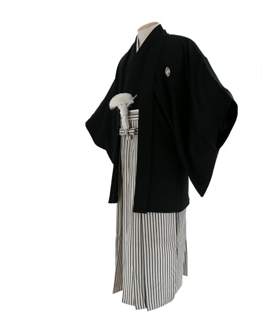 紋付袴レンタル・成人式・結婚式・卒業式【正絹】黒色　市松模様[身長168cm対応]No.208