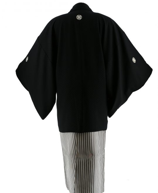 紋付袴レンタル・成人式・結婚式・卒業式【正絹】黒色　市松模様[身長168cm対応]No.208