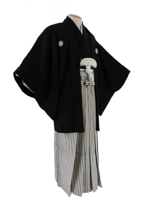 紋付袴レンタル・成人式・結婚式・卒業式【正絹】黒色　市松模様[身長168cm対応]No.208