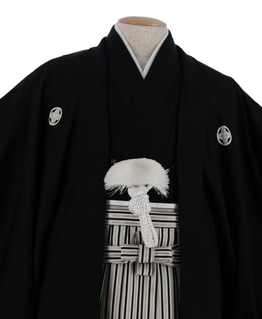 紋付袴レンタル・成人式・結婚式・卒業式【正絹】黒色　市松模様[身長168cm対応]No.208