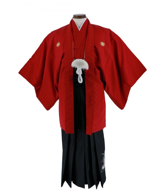 紋付袴レンタル・成人式・結婚式・卒業式|赤色　向い鶴菱模様[身長160cm対応]No.238