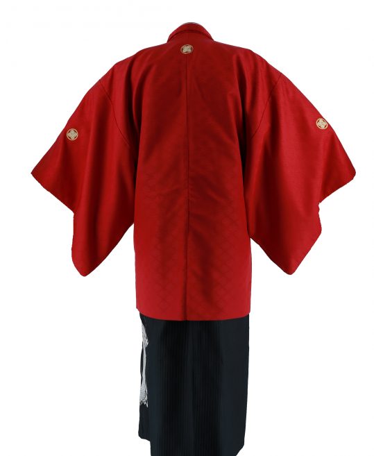 紋付袴レンタル・成人式・結婚式・卒業式|赤色　向い鶴菱模様[身長160cm対応]No.238