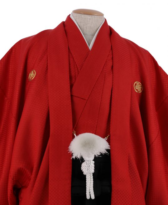紋付袴No.238|赤色　市松模様対応身長 / 160cm前後