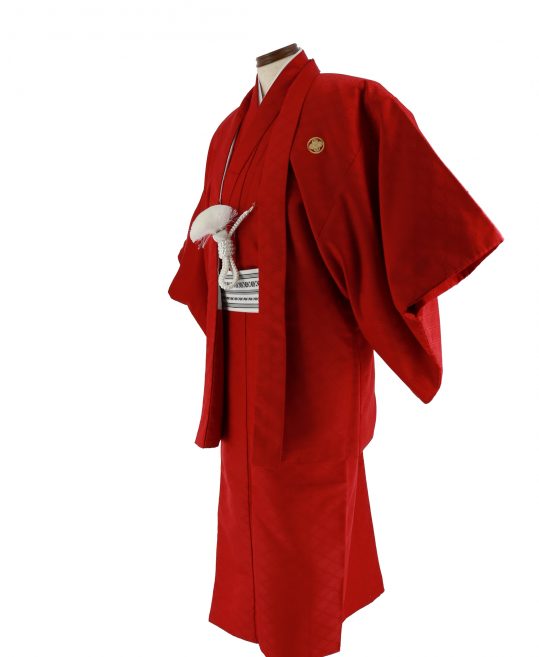 紋付袴No.245|赤色　向い鶴菱模様対応身長 / 170cm前後