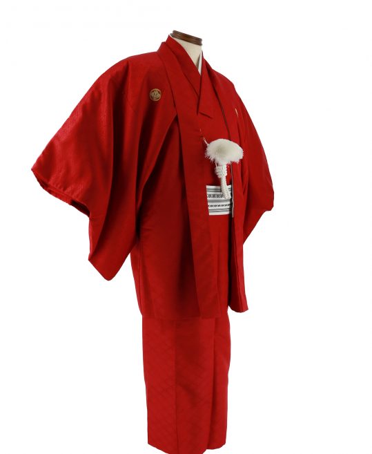 紋付袴No.245|赤色　向い鶴菱模様対応身長 / 170cm前後