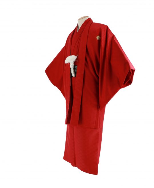 紋付袴レンタル・成人式・結婚式・卒業式|赤色　向い鶴菱模様[身長160cm対応]No.238