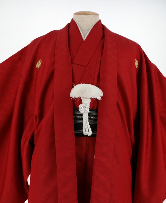 紋付袴レンタル・成人式・結婚式・卒業式|赤色　向い鶴菱模様[身長160cm対応]No.238