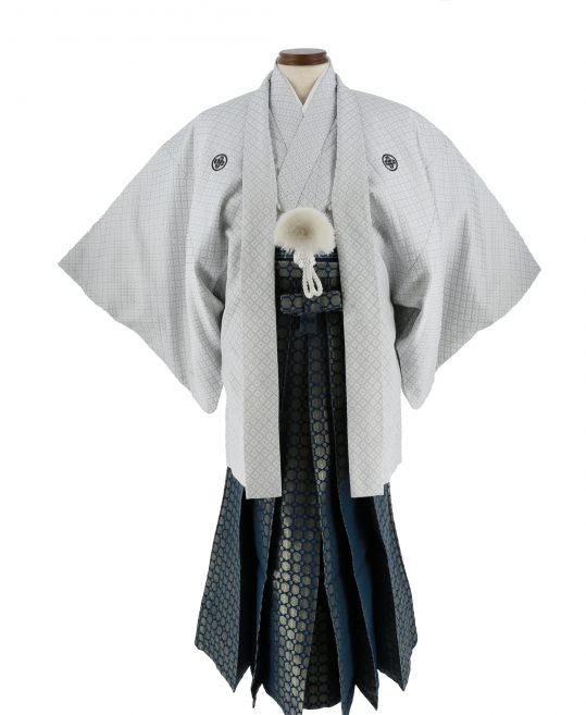 男性用袴単品レンタル(成人式・結婚式・卒業式)深い青緑・金の若松菱柄[身長180cm対応]No.25