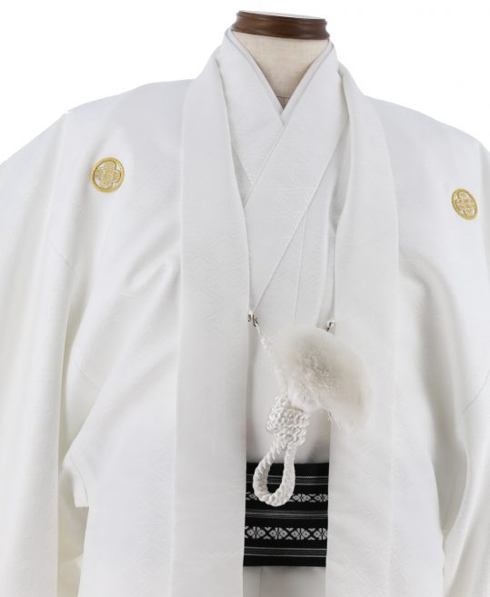 紋付袴No.278|白色　向い鶴菱模様対応身長 / 180cm前後