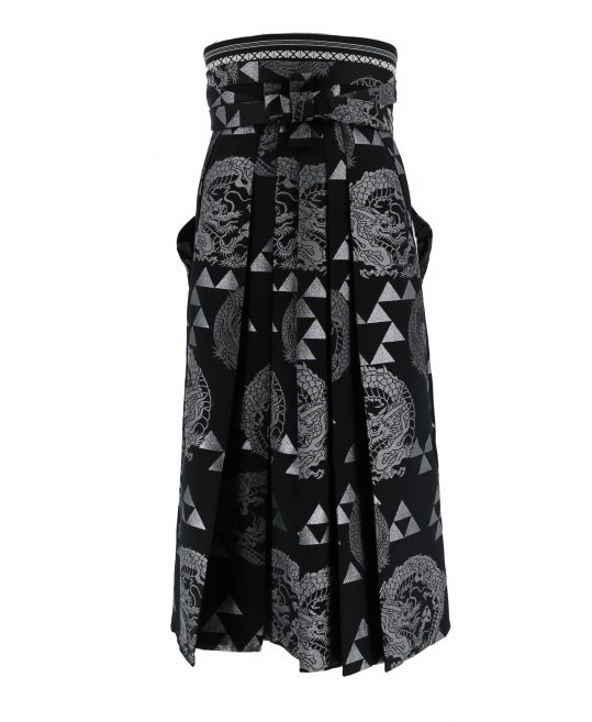 男性用袴単品レンタル(成人式・結婚式・卒業式)黒・銀の鱗文様と龍[身長155cm対応]No.607