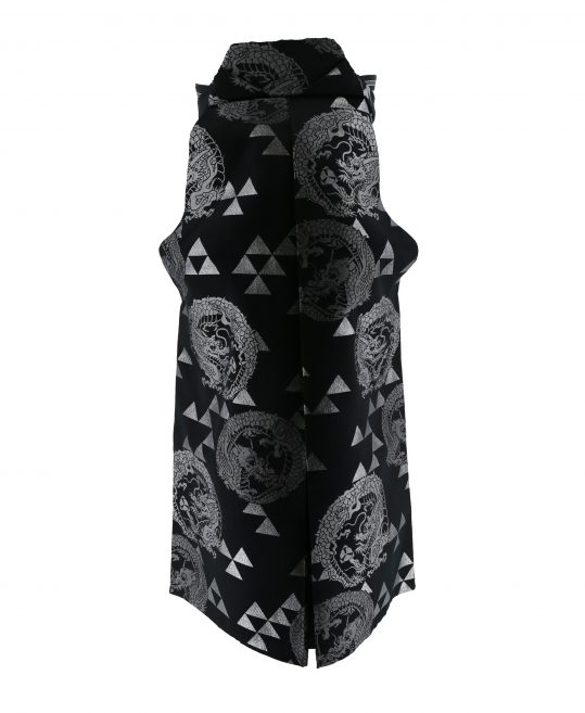 男性用袴単品レンタル(成人式・結婚式・卒業式)黒・銀の鱗文様と龍[身長155cm対応]No.607