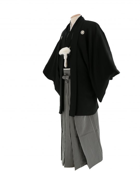 紋付袴レンタル・成人式・結婚式・卒業式【正絹】黒色　無地[身長175cm対応]No.62