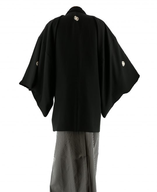 紋付袴レンタル・成人式・結婚式・卒業式【正絹】黒色　無地[身長175cm対応]No.62