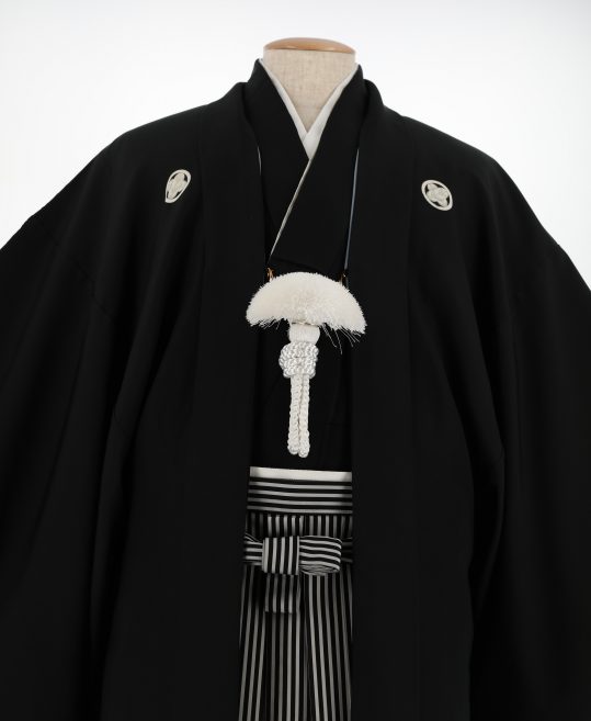 紋付袴レンタル・成人式・結婚式・卒業式【正絹】黒色　無地[身長175cm対応]No.62