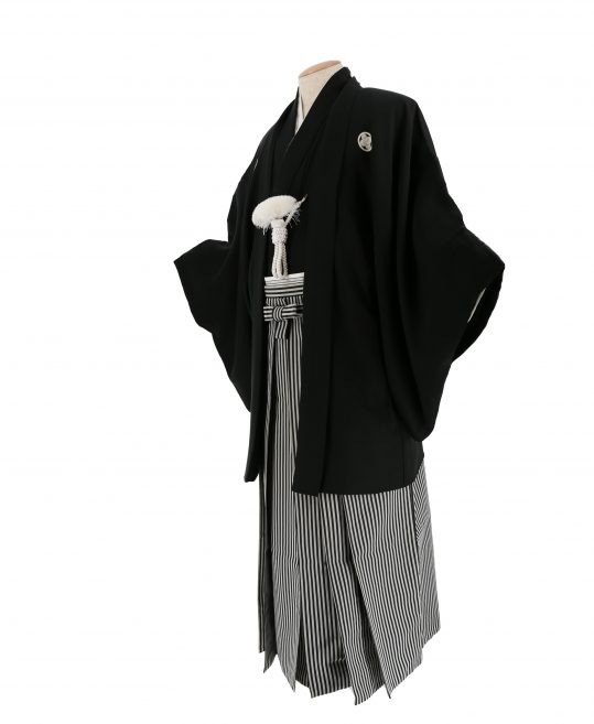 紋付袴レンタル・成人式・結婚式・卒業式【正絹】黒　無地[身長192cm対応]No.318