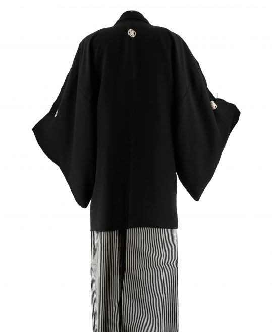 紋付袴レンタル・成人式・結婚式・卒業式【正絹】黒　無地[身長192cm対応]No.318