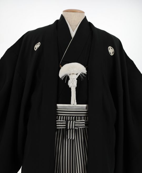 紋付袴レンタル・成人式・結婚式・卒業式【正絹】黒　無地[身長192cm対応]No.318