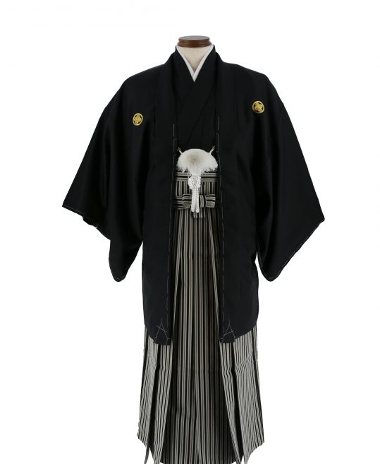 紋付袴レンタル・成人式・結婚式・卒業式|黒色　市松模様[身長165cm対応]No.96