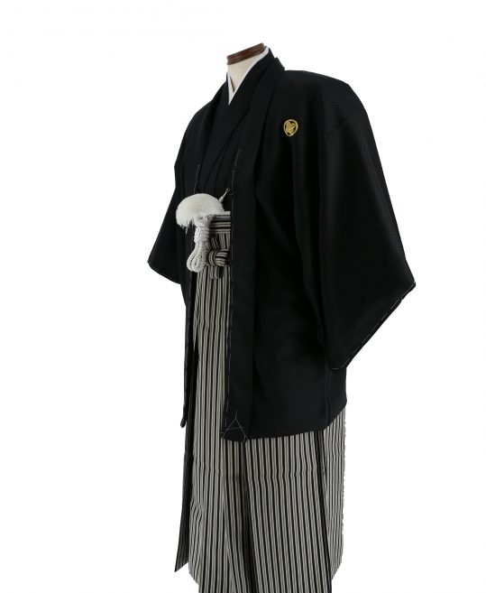 紋付袴レンタル・成人式・結婚式・卒業式|黒色　市松模様[身長165cm対応]No.96