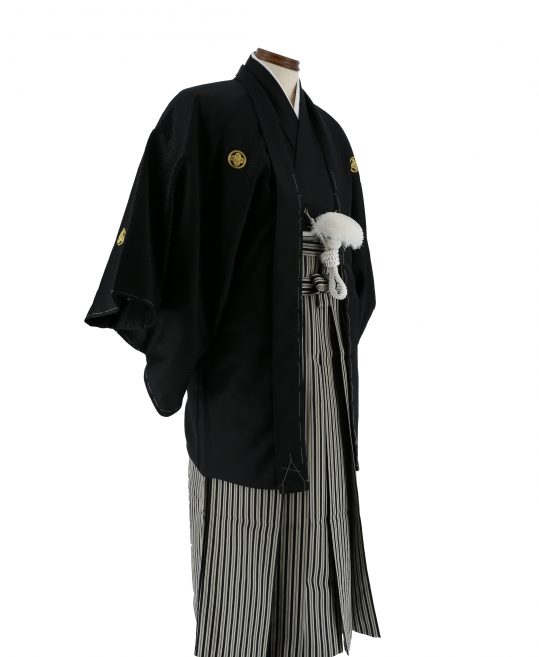 紋付袴レンタル・成人式・結婚式・卒業式|黒色　市松模様[身長165cm対応]No.96