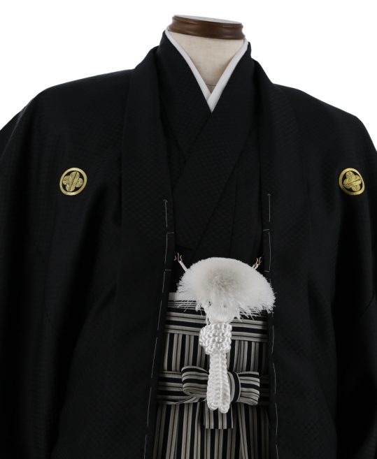 紋付袴レンタル・成人式・結婚式・卒業式|黒色　市松模様[身長165cm対応]No.96