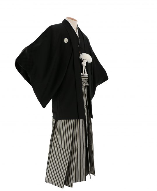 紋付袴レンタル・成人式・結婚式・卒業式【正絹】黒色　市松模様[身長175cm対応]No.95
